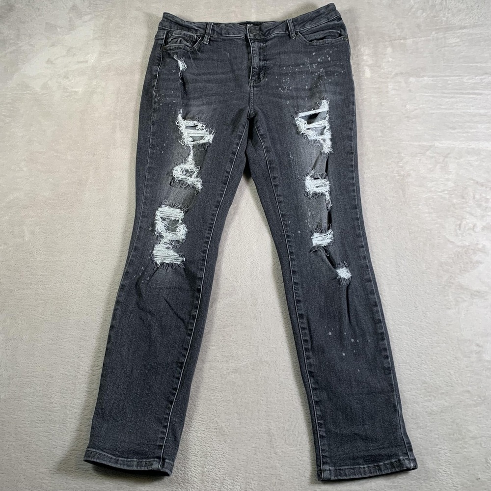 Judy Blue Jeans Womens 15/32 Gray Black Distressed Ripped Skinny Stretch JB8867
